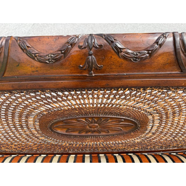 Traditional Vintage Regency Caned Mahogany Settee With Down Cushion For Sale - Image 3 of 12