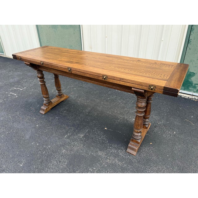 Rustic Tavern Oak Flip Top Dining Console Table For Sale - Image 10 of 12