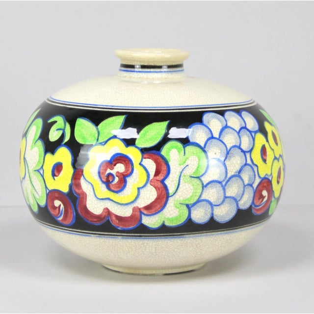 Ceramic French Art Deco Hand-Painted Vase, 1930s For Sale - Image 7 of 7