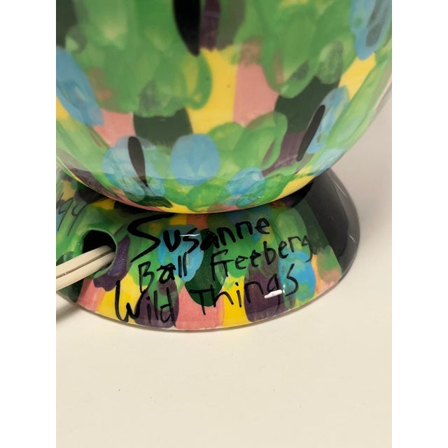 Vintage 1994 Susanne Ball Freeberg Wild Things Colorful Hand Painted Ceramic Lamp Signed For Sale - Image 4 of 8