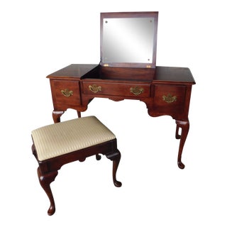 Statton Old Towne Cherry Queen Anne Style Vanity & Stool For Sale