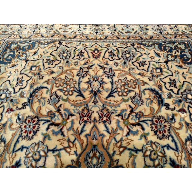 Vintage Persian Nain Area Rug, Hand-Knotted Wool & Silk, Floral Pattern, 4x7, Ivory & Blue For Sale - Image 15 of 17