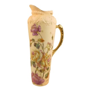1930s Royal Rudolstadt Cream Porcelain Pitcher With Purple Flowers For Sale