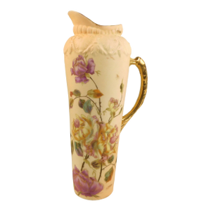 1930s Royal Rudolstadt Cream Porcelain Pitcher With Purple Flowers