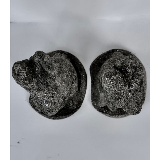 Composition Stone Garden Rabbit Sculptures With Weathered Patina, Pair For Sale - Image 9 of 14