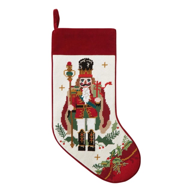 Nutcracker Embroidered Needlepoint Stocking, Red For Sale
