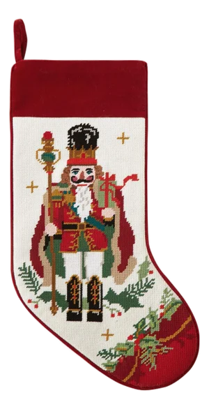 Nutcracker Embroidered Needlepoint Stocking, Red