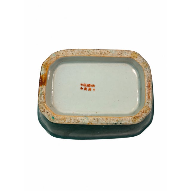 Transitional Vintage Blue Ceramic Oversized Pedestal Soap Dish For Sale - Image 3 of 6