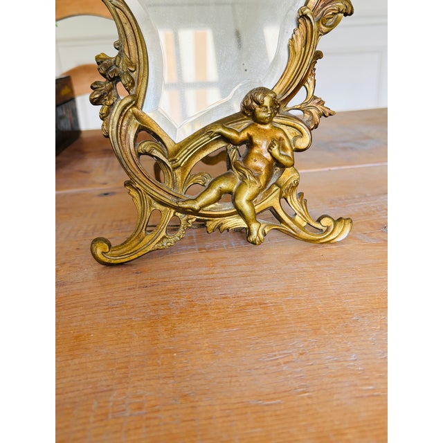 Late 19th Century Antique French Rococo Gilt Bronze Vanity Mirror With Cherubs For Sale - Image 5 of 5