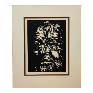 Vintage Black and White Expressionist Portrait Print, Signed and Numbered Limited Edition For Sale
