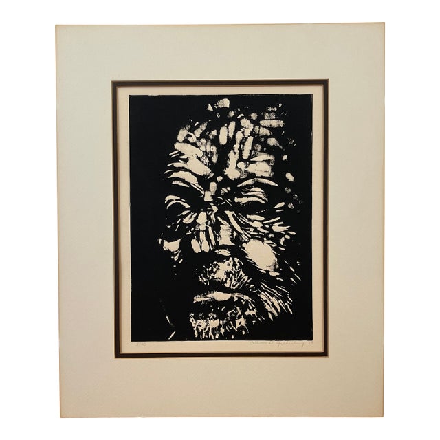 Vintage Black and White Expressionist Portrait Print, Signed and Numbered Limited Edition For Sale