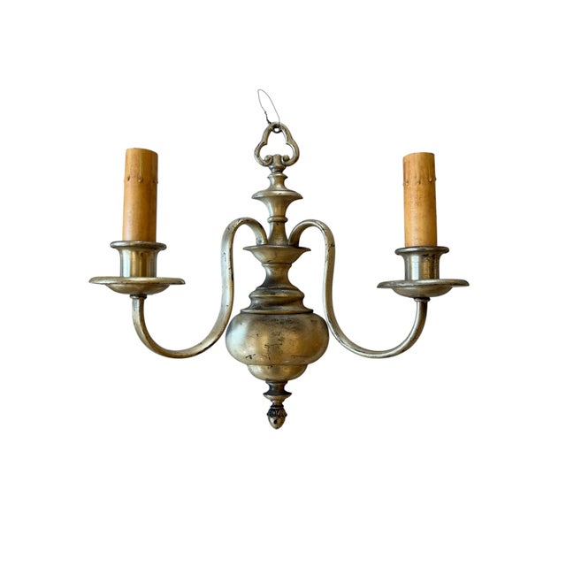 Early 20th Century Antique Silver Plate Double Wall Sconces - a Pair For Sale - Image 5 of 8