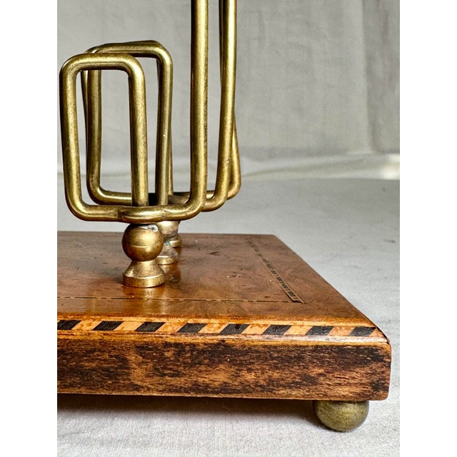 Art Deco French Brass Birdseye Maple Marquetry Desk Letter Holder. For Sale - Image 11 of 12