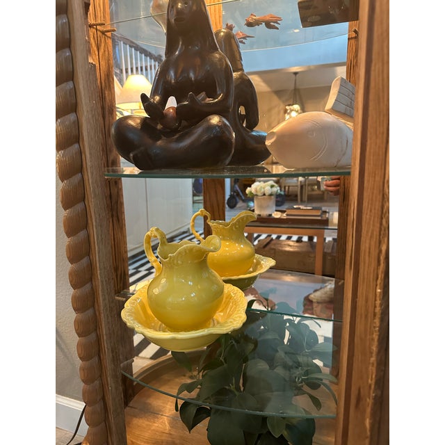 Camel 1980s Oak Curved Glass Lighted Curio Cabinet For Sale - Image 8 of 10