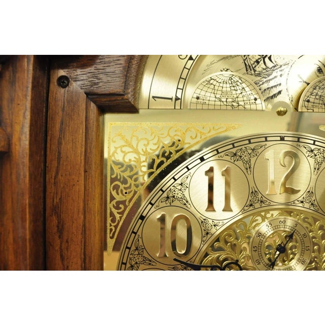 Wood Vintage "The Walden Ridge" Ridgeway Standing Oak Tall Case Grandfather Clock For Sale - Image 7 of 12