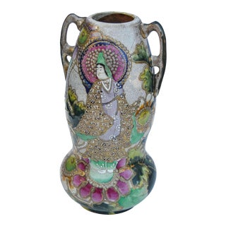 Antique Cloisonne Ceramic Vase with Handles For Sale