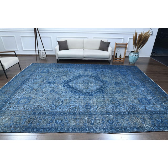 1970s Vintage Persian Handmade Wool Cotton Blue Area Rug For Sale - Image 11 of 11