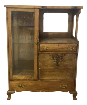 Antique American Victorian Oak Side-by-Side Curio Cabinet, C. 1895