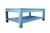 Karl Springer Style Modern Light Blue Linen-Raffia Coffee Table. With Four Brass Sabot For Sale - Image 9 of 10