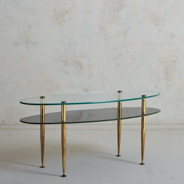 Two Tier Oval Glass + Brass Coffee Table, France 1950s | Chairish