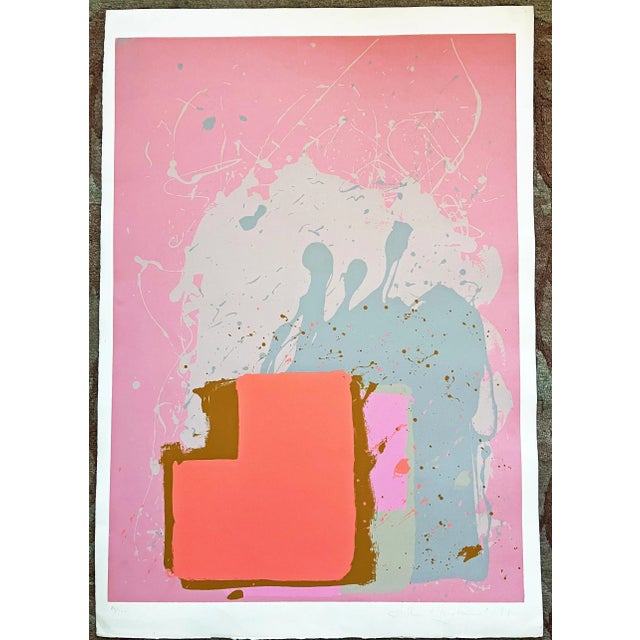 Abstract John Hoyland - Large Abstract Expressionist Serigraph - Red Block on Pink For Sale - Image 3 of 8