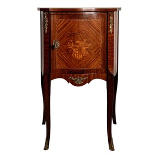 Mid 20th Century French Louis XV Style Mahogany Marquetry Side Cabinet With Key For Sale