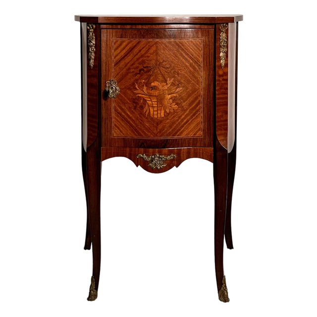 Mid 20th Century French Louis XV Style Mahogany Marquetry Side Cabinet With Key For Sale