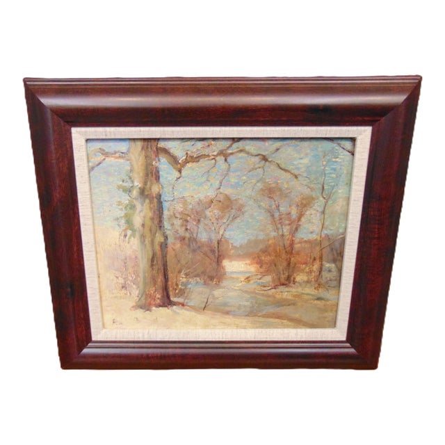 Antique Oil Painting "Murray Pond Outside Stockbridge" by Robert Woodberry 17Wx14H Framed For Sale
