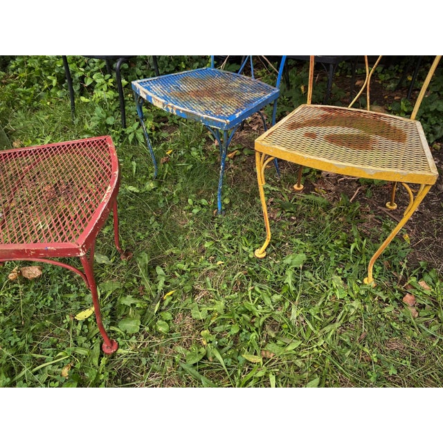 Metal Woodard Wrought Iron Patio Table with Flower Center & 4 Chairs For Sale - Image 7 of 13