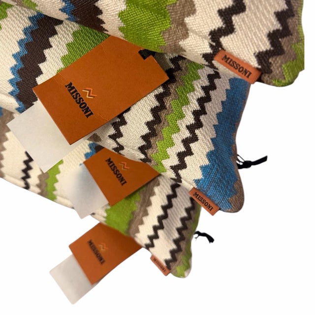 Textile Missoni Home Zig Zag Striped Pillows and Cube Ottoman Pouf – Set of Four For Sale - Image 7 of 8