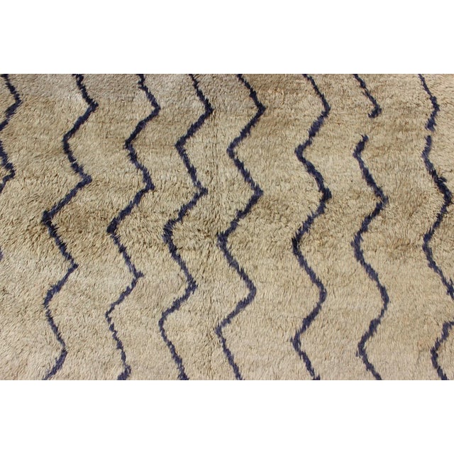 Blue Mid 20th Century Mid 20th Century Vintage Tulu Rug With Modern Design in Off Taupe Color and Dark Blue Lines For Sale - Image 8 of 12