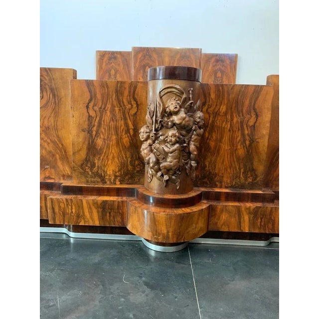 Brown Walnut Furniture with Carvings by Ducrot, 1920s, Set of 7 For Sale - Image 8 of 13