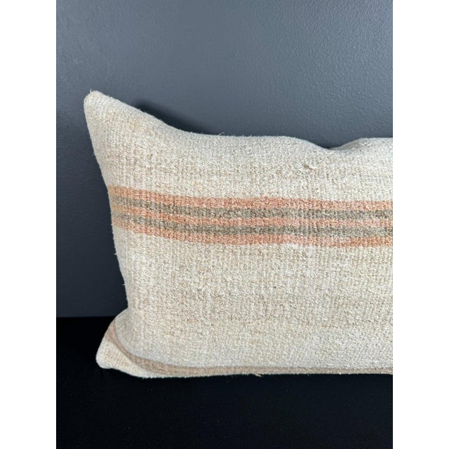 Contemporary Turkish Hemp Pillow Cushion Natural Beige Rust Pillow Cushion Cover 16" x 24" For Sale - Image 3 of 4