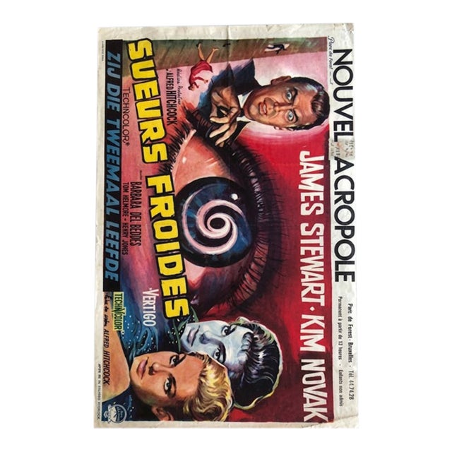 Original 1958 Alfred Hitchcock 'Vertigo' Belgian Movie Poster - First Release For Sale
