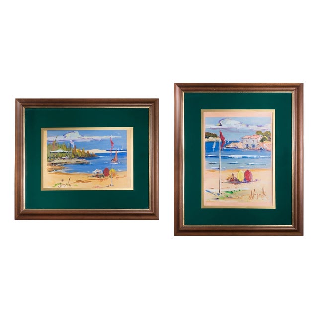 Joan Sarquella Oliveras, Costa Brava Beach Scenes, 1970s, Oil on Board Paintings, Set of 2 For Sale