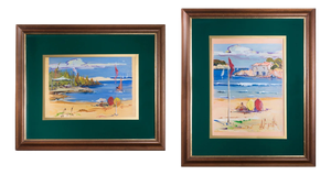 Joan Sarquella Oliveras, Costa Brava Beach Scenes, 1970s, Oil on Board Paintings, Set of 2