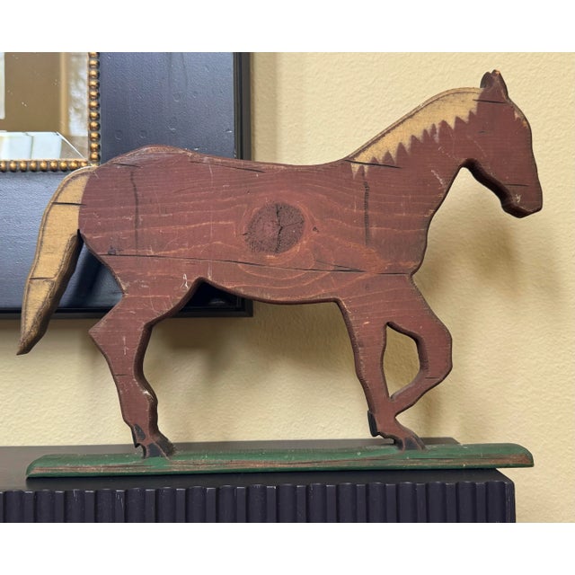 Mid 20th Century Vintage Folk Art Americana Painted Horse Figurine, Maroon & Forest Green For Sale - Image 5 of 11