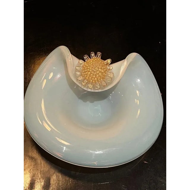 Mid-Century Modern Opaline Murano Dish or Bowl with 24k Gold Flower Detail For Sale - Image 3 of 10