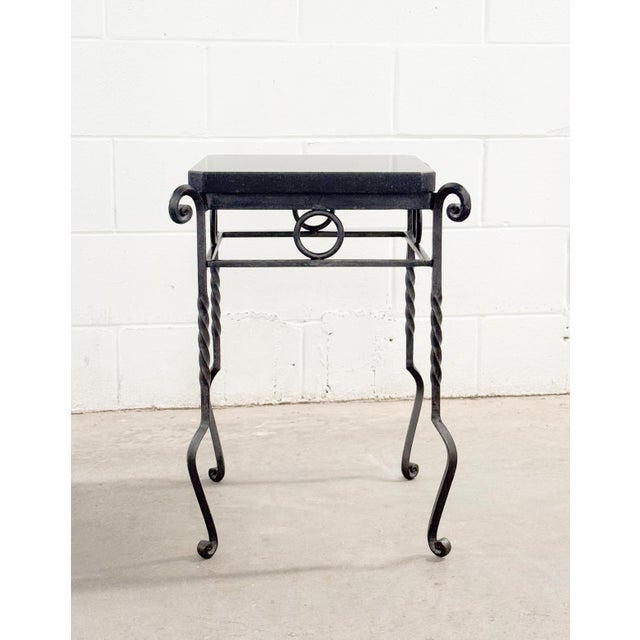 Late 20th Century Pair of Art Deco Giacometti Style Wrought Iron and Granite Side Tables For Sale In Tampa - Image 6 of 11