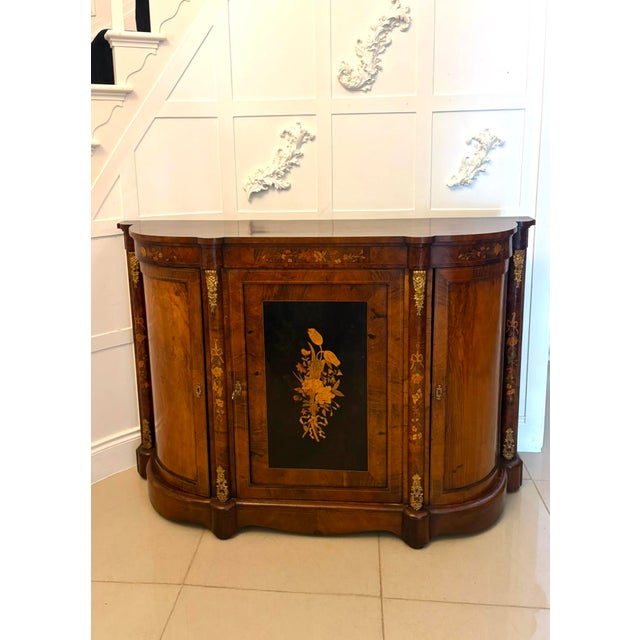 Mid 19th Century Antique Victorian Burr Walnut Sideboard Cabinet with Floral Marquetry Credenza, 1850 For Sale - Image 5 of 18