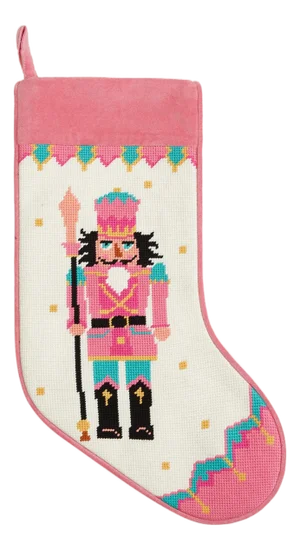 Pink Nutcrackers Embroidered Needlepoint Stocking