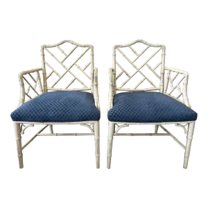 Late 20th Century Faux Bamboo Chippendale Arm Chairs, a Pair