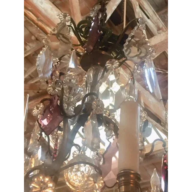 1900s French Silver Bronze Chandelier With Amethyst Crystal & Grape Motif For Sale In Los Angeles - Image 6 of 9