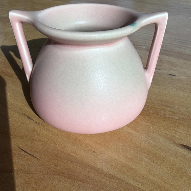 1928 Rookwood Pottery Pink Matte Vase Double Handles Shape 354 Arts & Crafts 3x5 For Sale - Image 9 of 11