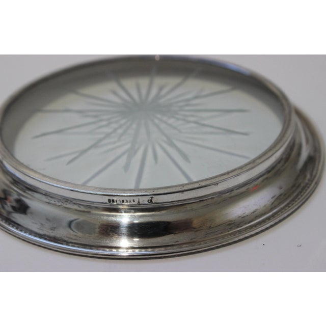 Wine Bottle Coaster in Sterling Silver With Beaded Edge and Cut Crystal For Sale - Image 10 of 11