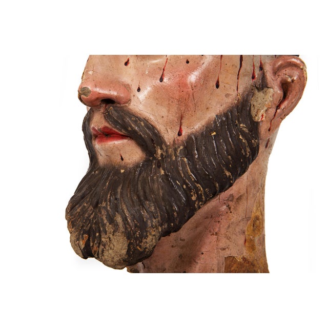 Spanish Polychromed Carved Head of Christ as Ecce Homo, Early 18th Century For Sale - Image 15 of 18
