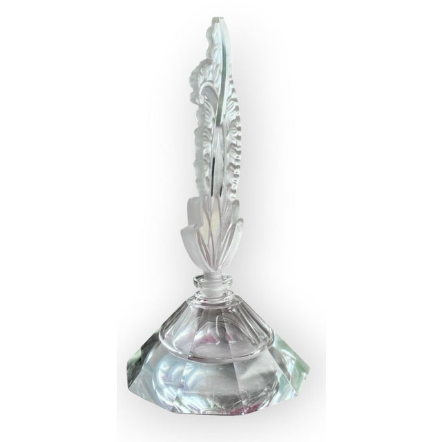 White Czechoslovakian Art Deco Paneled Crystal Perfume Bottle Frosted Crystal Stoppe For Sale - Image 8 of 13