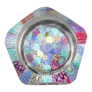 Whitefriars 1974 Millefiori Close Pack Canes Faceted Glass Pedestal Paperweight