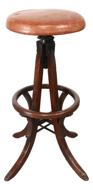 Antique Industrial Adjustable Oak Drafting Stool