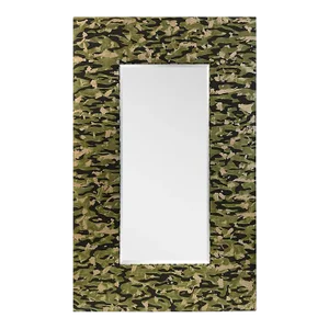 Fortuny Camouflage Style Fabric Over a Large Rectangular Mirror